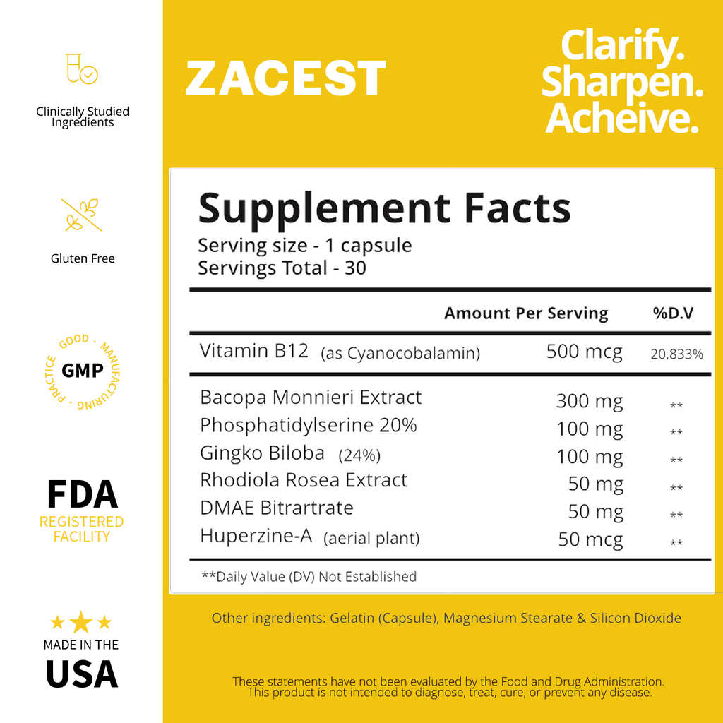 Zacest Clarity - Best Supplements for Brain Fog Relief | Improve Memory & Focus