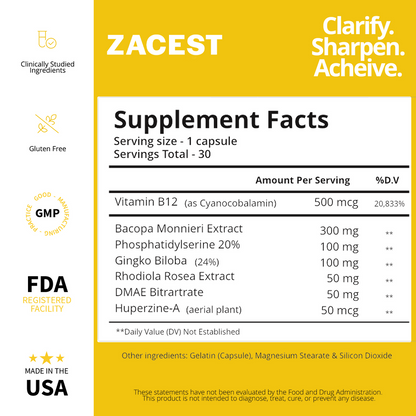 Zacest Clarity - Best Supplements for Brain Fog Relief | Improve Memory & Focus